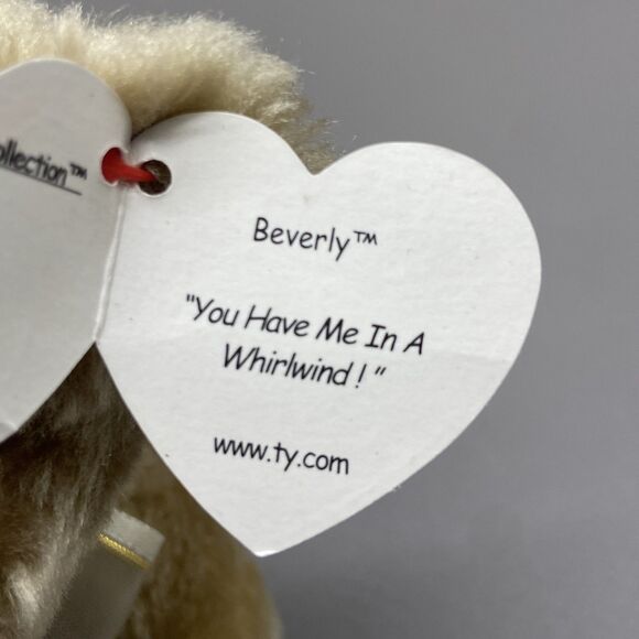 Vintage TY Attic Treasures Jointed Bear Plush Beverly Gold Bow Stuffed Animal 9" - Picture 6 of 7